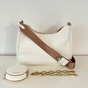 White Crossbody Bag with Nude Nylon Strap